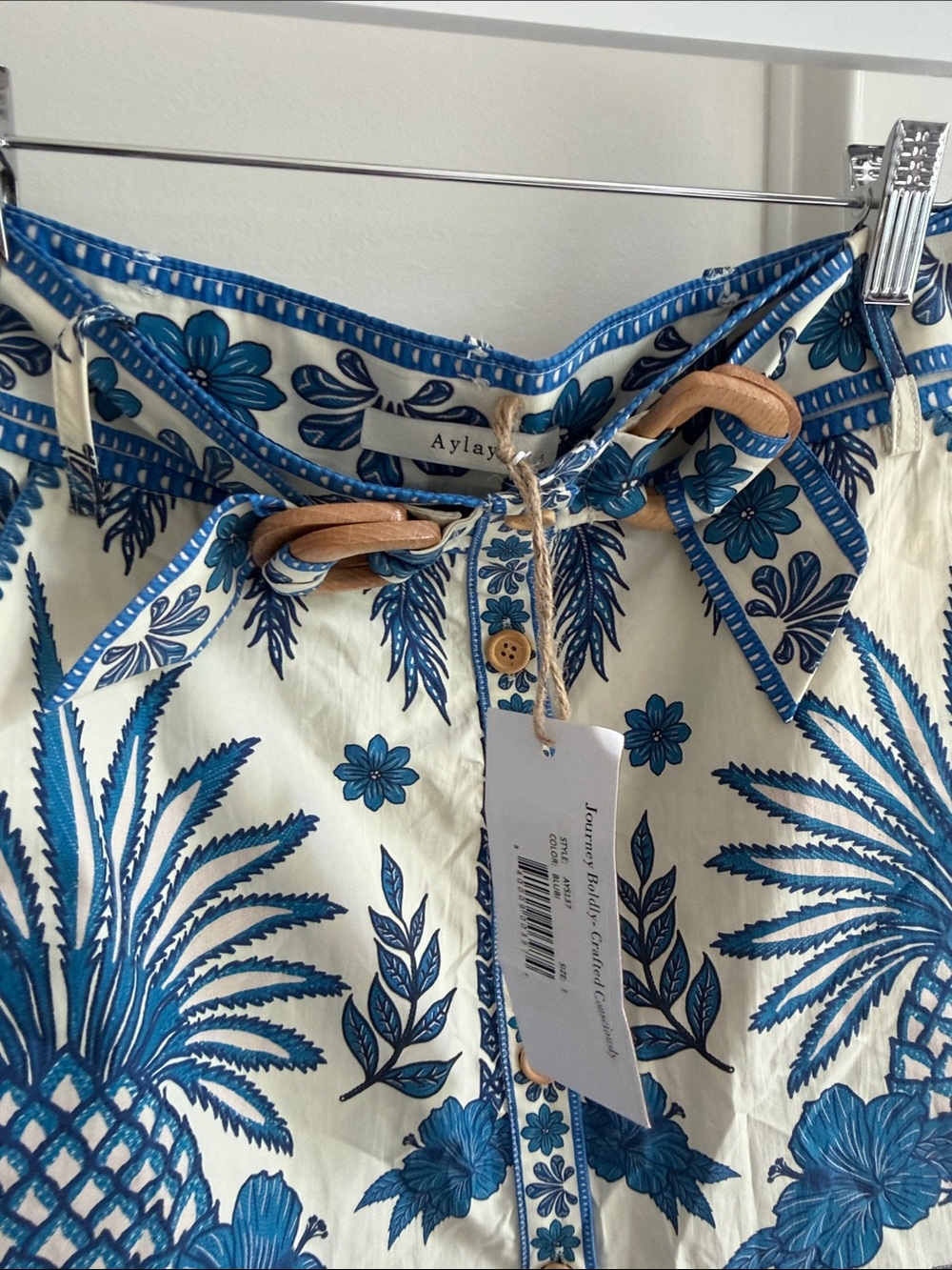 Blue Pineapple Print Mini Skirt with Button Front - Picture 3 of 8